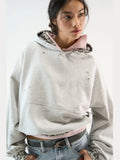 Print Splicing Short Hooded Hoodie 2025 New Loose Design Hoodie Hoodie
