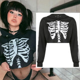 Harajuku Gothic Hoodies Coat Women Skull Print Goth Grunge Long Sleeve Oversized Jacket Rhinestone 90s