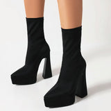 Fashion Stretch Women Over The Knee Boots Platform Super High Heel Thigh Boots Slip On Autumn Woman Shoes Plus Size 42