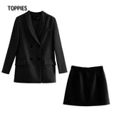 Womens blazer two piece suit set double breasted jacket blazer 2021 spring ladies formal