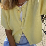 Button Up Short Sleeve Cardigan-Outfit