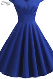 Summer Dress Women V Neck Big Swing Vintage Dress Robe Femme Elegant Retro pin up Party Office Midi