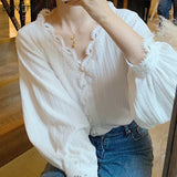 Women V-Neck Clothes Button Up Shirt All-match Aesthetic Chic Popular Korean Style Charm Classy Feminino Slim Ins