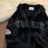 Retro Streetwear Letter Printing Sweatshirt Vintage Women Zip Up Hoodies Grunge Punk Hooded Jackets Y2k Autumn