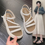 New Platform Sandals Female Summer Outside Wear Fairy Wind A Word Buckle With Skirt Roman Comfortable Beach