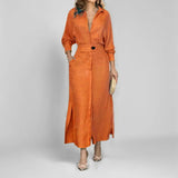 New Temperament Female Commuter With Solid Color To Close Waist Long Sleeve Irregular Shirt Dress