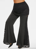 Waist High Rise Lace-up Waistband Wide Leg Pants 4XL For Summer Women Solid Black