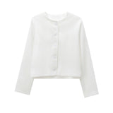 Women's Solid Color Coat 2025 Spring Commuter Leisure Buckle Dress Short Long-Sleeved Round-Neck