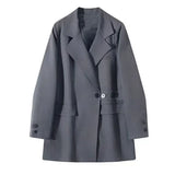 2025 New Grey Korean Blazer Lady French Style Fashion Suit
