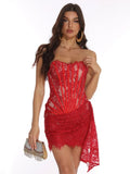 High-End Women's Sexy Lace Perspective Splicing Waist Tset Bra Dress Elegant Temperament Dress Dress Dress Dress