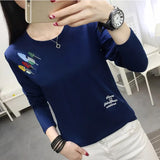 Size T Shirt Women Clothes 2021 Embroidery Tshirt Long Sleeve Tops Clothing T-Shirts Casual Tee Shirt Femme Poleras