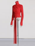 Perspective Mesh Yarn Long-Sleeved Top 2025 Summer New Solid Color High-Necked Ribbon Fashion Design High-Sense Shirt
