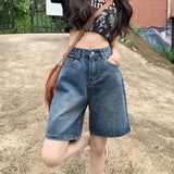 Zingj Hong Kong Style Wide-Leg Denim Shorts Women's Summer 2023 New Loose Straight Leg Five Split Pants High Waist Show Thin