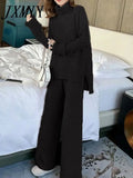 Sweater Set Women Tracksuit Spring Autumn Knitted Suits 2 Piece Set Warm Turtleneck Sweater Pullovers Wide Legs