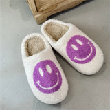 FUNKY 2021 Winter Women's Shoes New Purple Happy Face Decor Fluffy Faux Fur Smiley Shoes for Women House Female
