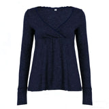 2025 New Solid Color Base High-Rise A Swing Thin V Collar Pure Lust Lace Splicing Long-Sleeved T-Shirt