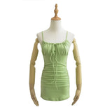 Zingj Trend Spicy Girls Draw Rope Pleated Suspense Dress Lace-Up Waist Show Thin Holiday Bag Buttocks