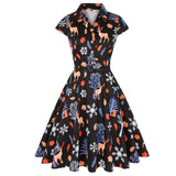 Women Vintage Party Christmas Dress Black Holiday Summer Pinup 2XL Pin Up Print Retro 50s 60s Rockabilly Sundress