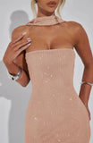 Sequin Tube Bodycon Mini Dress With Sparkle Scarf Collar- Outfit