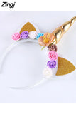 New Brand Cute Kids Women Sweet Flower Unicorn Horn Hair Band Headband Birthday Party Flower Floral Headwear