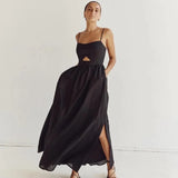 Zingj Breathable Sling High Waist French Dress 2024 Fashion Spring And Autumn New Holiday Style Dress Women-Outfit