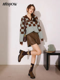 Plaid Sweater Women 2022 Autumn Korean Fashion Turn-down Collar Pullover Knitted Tops Casual Female Clothing