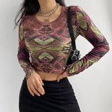 Grunge Harajuku Printed Crop Top T Shirt Women 2021 Autumn Basic Long Sleeve Gothic T-shirt Ladies Streetwear