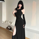 Summer New Women's Solid Color Sexy High-Waisted Hip Hooded Dress