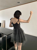 Mesh Summer Slip Dress Women 2022 Black Backkess Sundress Spaghetti Strap Ball Gown Tulle Mini Dress Fashion