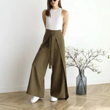 Zingj Summer New Solid Color Niche Design Fashion Lasper Closed Waist Wide Leg Skirt Pants Woman-Outfit