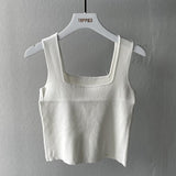 Summer Square Collar Tanks Tops Woman Sleeveless Knitted Cropped Tops Female Camisoles Solid Color