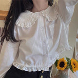 Kawaii White Blouse Women Japanese Soft Girl Lace Sweet Shirts Female Cute Long Sleeve Lolita Style Students