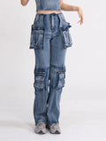 Vintage Jeans Trousers Women 2025 Summer New Fashion Design Style Interface Bag High-Waist Straight