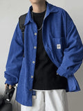 Men's Corduroy Loose Button-Down Shirt- Outfit