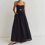 Zingj Breathable Sling High Waist French Dress 2024 Fashion Spring And Autumn New Holiday Style Dress Women-Outfit