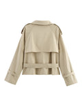 Women's 2025 New Long-Sleeved Tie With Waist-Slanted Lint Double-Dbutled Short
