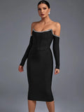 Sleeve Bandage Dress Black Bodycon Dress Evening Party Elegant Sexy Midi Birthday Club Outfit 2022 Autumn Winter