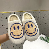 Winter Women's Shoes Retro Smile Face Design Slippers for Home Fluffy Faux Fur Flats High Quality Version Woman