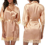 Women Night Gown Satin Robe Bathrobe Satin Nightgown Halt Sleeve Pajamas Lingerie Night Mini Dress Lace Sexy Sleepwear hot