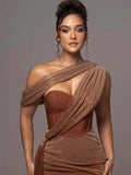 2024 New Sexy Bump Color Splicing Sleeveless Waist Display Thin Oblique Shoulder Dress Design Long