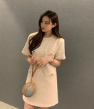 Zingj Chic Thin Tweed Small Short Sleeved Dress Female Summer New Royal Sister Small Sweet Wind Short