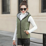 New Autumn Winter Women Vest Cotton Hooded Casual Slim Waistcoat Female Sleeveless