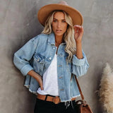 Spring Autumn Loose Street Hipster Women Denim Jacket Burrs Long Sleeve Short Denim Coat For Women Jeans Plus Size
