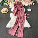 Summer New Women Notched Lace Thin Shirt Top High Waist Slim Solid Casual Wide-leg Pants Office Ladies Two Piece
