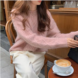 Zingj Wind Twist Diamond Sweater Korean Version Soft Waxy Retro Pure Color Cover Loose Thickened Sweater Female Tide-Outfit