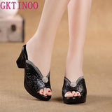 Women sandals comfortable geuine leather thick heels women's casual shoes summer platform