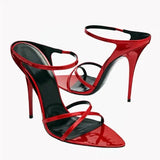 Sister High Heels ~ Pointed Sexy High Heel Sandals Exposed Toe Wine Red Patent Skin With Cool Slippers Female