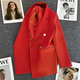 Zingj Suit Jacket Female 2024 Spring And Autumn Double-Breasted Green Suit Temperament Show Thin Web Celebrity Fried Street Clothes