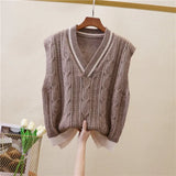 vest women's spring and autumn fashion new color matching loose sleeveless v-neck pullover striped all-match casual