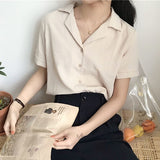 Blouse Shirt For Women Fashion Short Sleeve V Neck Casual Office Lady White Shirts Tops Japan Korean Style
